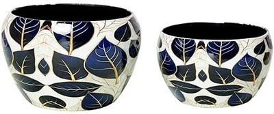 METALLICON Meenakari Apple Pot Set of 2 Elegant Iron Planters (10cm & 8cm) Plant Container Set(Pack of 2, Metal)