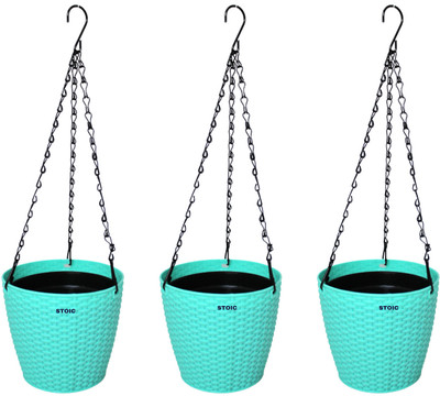 STOIC Weave Hanging Planters with Inner House Plants for Balcony Garden (7 Inch) Plant Container Set(Pack of 3, Plastic)