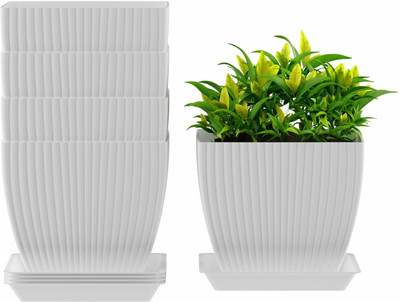 jktraders Set of 5 Plastic Square Flower Pots for Home Planters Plant Container Set(Pack of 5, Plastic)