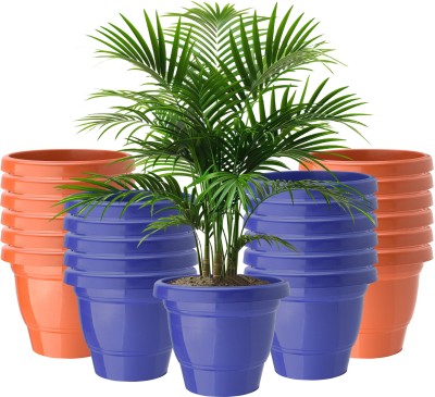 KUBER INDUSTRIES Layer Flower Pot for Home Décor Blue & Orange Plant Container Set(Pack of 24, Plastic)