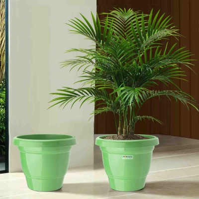 HOMESTIC (Pack of 2) 2-Layer Phooldaan Flower Pot for Home Décor (8 Inch) Green Plant Container Set(Pack of 2, Plastic)