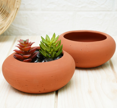 GOLD DUST Earthen Pot for Small Plants Plant Container Set(Pack of 2, Clay)