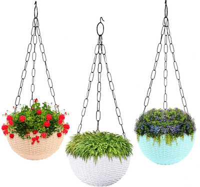 FisttNeed EcoWeave Designer 12-Piece Indoor & Outdoor Hanging Basket Collection Plant Container Set(Pack of 12, Plastic)