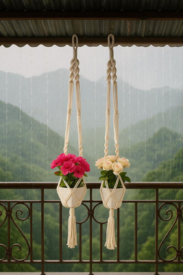 asad enterpriess MACRAME POT HANGER COTTON ROPE HANGER, INDOOR PLANT HANGER STYLISH POT HANGER Plant Container Set(Pack of 2, Fabric)