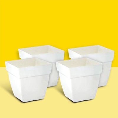 10club Plastic Flower Pots - 4 Pcs (10 Inch, White) | Plant Pots for Home Gardens Plant Container Set(Pack of 4, Plastic)