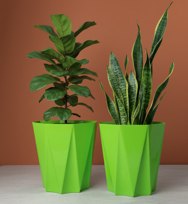 amantraa Stylish Star/Diamond Pots –(Green) Premium Decorative Planters for Home & Garden Plant Container Set(Pack of 2, Plastic)