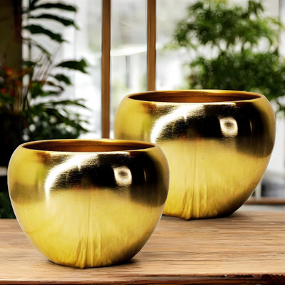 AverVera Golden Metal Cache Pots I Indoor Planters for Plants & Flowers I Decorative Plant Container Set(Pack of 2, Metal)