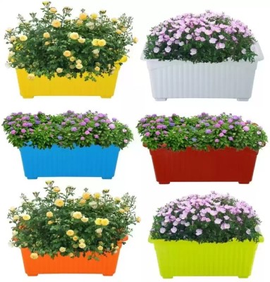 Ramanuj (Pack of 6)14inch Jupiter RectangularPots for WindowDisplay,Garden,VegetableTray Plant Container Set(Pack of 6, Plastic)