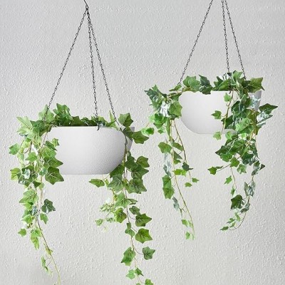 DECORATE DREAMS | Hanging Metal Planter for Living Room Home & Balcony Garden | (White) Plant Container Set(Pack of 2, Metal)