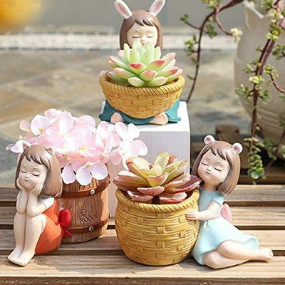 APSGREEN POLY-RESIN BASKET DOLL FOR INDOOR, OFFICE TABLE SUCCULENT PLANT(PACK OF 3) Plant Container Set(Pack of 3, Poly-Resin)