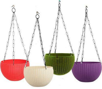 Muddstyles Hanging Pot 7.1 Inch Plant Container Set(Pack of 4, Plastic)