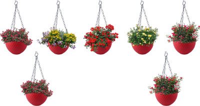 Zobby Plastic Chain Hanging Pot / Ceiling Pot, Decorative Pots for Balcony / Terrace Plant Container Set(Pack of 7, Plastic)