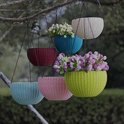 Dervino Plastic Grow Planter Woven Hanging FlowerPot with Chain Hang Plastic Pot Multi Plant Container Set(Plastic)