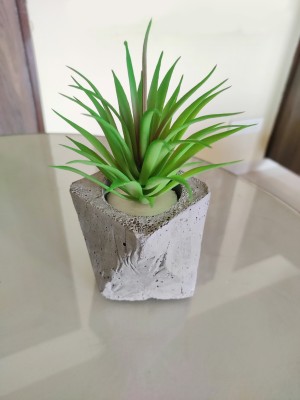 Wawoo Small Artificial Aloe Plant With Cement Container For Table Top Decor Bonsai Artificial Plant  with Pot(16 cm, Grey)