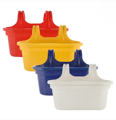 Bluevista Double Hook Plastic Hanging Planter Pot for Home & Garden|14 Inch|Multicolor Plant Container Set(Pack of 4, Plastic)