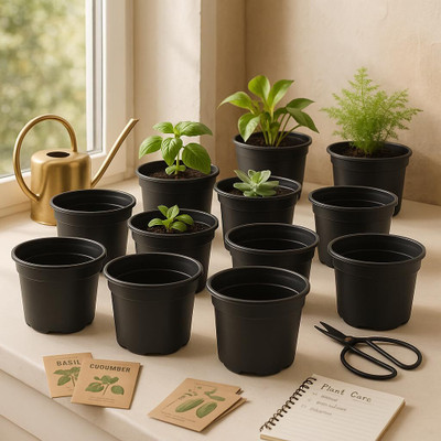 UGAOO Garden Plastic Pots for Indoor Plants (6 inch, Set of 12) Plant Container Set(Pack of 12, Plastic)