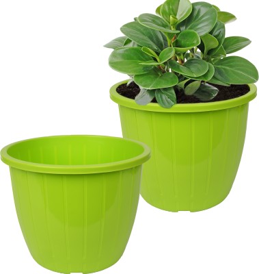 KUBER INDUSTRIES Plastic Flower Pots for Indoor & Outdoor|Duro Flower Pot|8 Inch|Pack of 2|Green Plant Container Set(Pack of 2, Plastic)