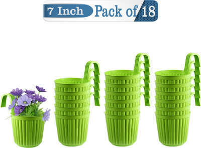 Zobby Plastic Single Hook Hanging Railing Pots for Balcony / Terrace Plant Container Set(Pack of 18, Plastic)