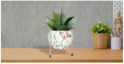 NN handicrafts Floral Green Design Flower metal pot with stand Rust -free powder Plant Container Set(Metal)