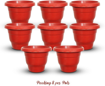 prozee 8inch flower pot round plant container for outdoor/indoor, balcony, tarrice Plant Container Set(Pack of 8, Plastic)