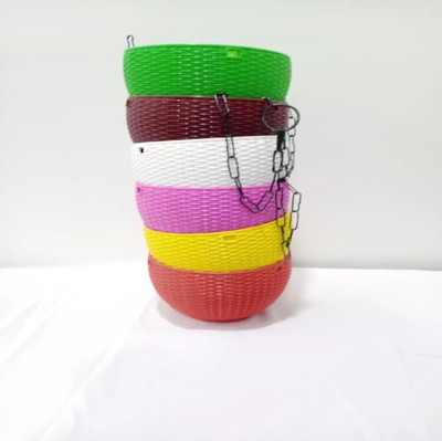 WZZA 7 INCH EURO POT Woven Design Hanging Basket Plant SET OF 6 Plant Container Set(Plastic)