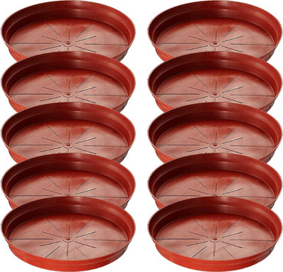 gardengiri Heavy-Duty Plant Saucer Trays Pack of 10 | Round Bottom Plates for Pots Plant Container Set(Pack of 10, Plastic)