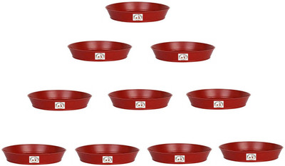 Varshney Gardening Round Planters 6 Inch Plant Pots Drip Bottom Base Plate/Tray/Saucer Red Color Plant Container Set(Pack of 10, Plastic)