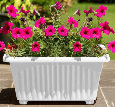 PlantiQue White Ribbed Rectangular Plant Container Set(Plastic)
