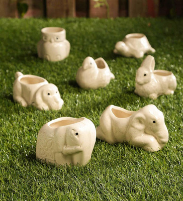 Jimkia Ceramic Planter Pot for Plants Indoor/Outdoor White Animal Shape For Home Garden Plant Container Set(Pack of 7, Ceramic)