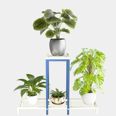 saifix Plant Stand_2 Tier_White & Blue Plant Container Set(Pack of 2, Metal)