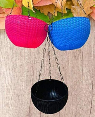Virajsanchi Enterprises Hanging Euro Basket Flower Pot Plant Container Set(Pack of 3, Plastic)
