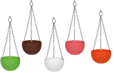 Muddstyles Hanging Pot 7.1 Inch Plastic Hanging Basket with Metal Chain Plant Container Set(Pack of 5, Plastic)