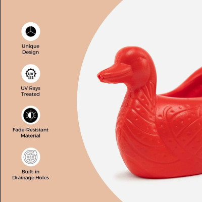 SD Gallery Duck Pot Red Indoor Fancy Pot Table Pot Plant Container Set(Plastic)