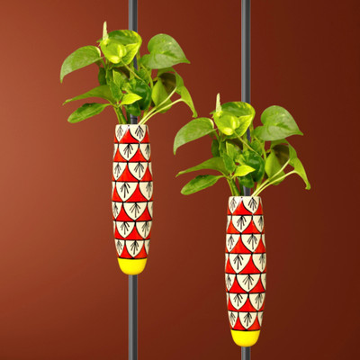 lazy gardener Ceramic Magnetic Planter for Refrigerator Red & Yellow Hand-Painted Plant Container Set(Pack of 2, Ceramic)