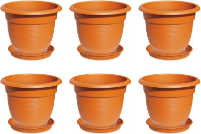 MILTON Blossom Mate 2 Plastic Pot with Tray, Set of 6, Terracotta Brown Plant Container Set(Pack of 6, Plastic)