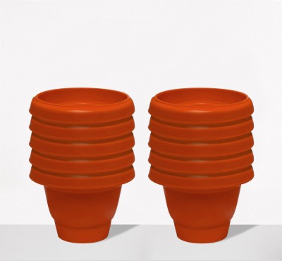 Philoshop 10 Pcs Orange Flowerpots Plant Container Set(Pack of 10, Plastic)