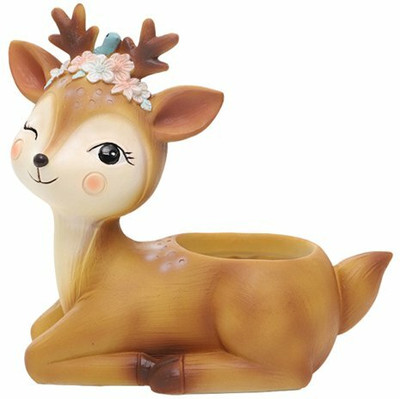 Trikuta Deer Resin Flower Pot and Pen holder Plant Container Set(Poly-Resin)