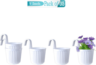 Zobby Premium UV Resistant, Hanging Pots For Railing Balcony Decoration Plant Container Set(Pack of 5, Plastic)