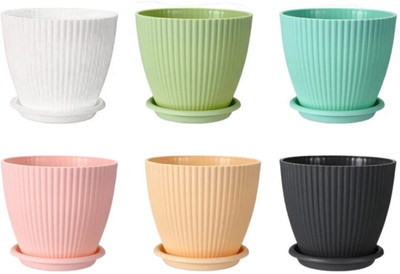 virkart 6 pcs multicolored mega pots 6 inch Plant Container Set(Pack of 6, Plastic)