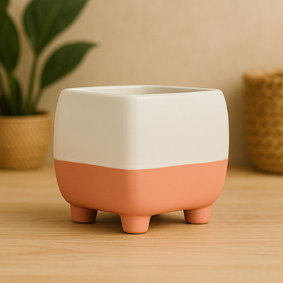 YUTORI Modern Square Ceramic Planter with Legs – Dual Tone Pot for Indoor & Outdoor Use Plant Container Set(Ceramic)