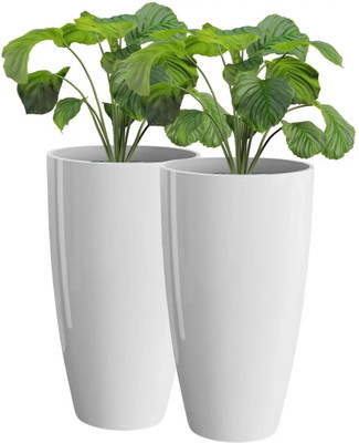 UBBISKART Plastic Tower Pot 14 inch Flower Pot for Home office Garden Balcony Plant Container Set(Pack of 2, Plastic)