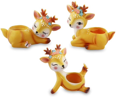 Vikarafty Cute Combo 3 Deer Unique and Stylish Resin Pot Beautiful Handwork Skilled Work Plant Container Set(Pack of 3, Terracotta)