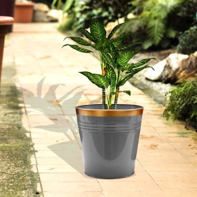 Urban Plant Bucket Planter for Indoor & Outdoor Garden | 10 Inch Large Planter | Living Room Plant Container Set(Metal)
