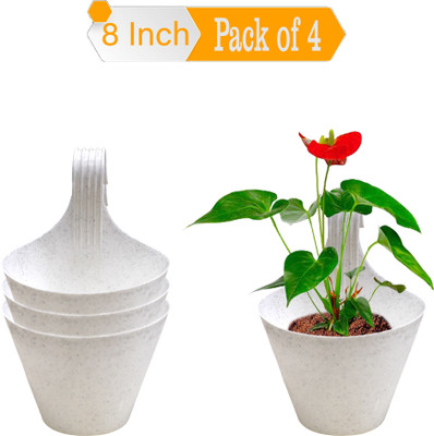 Zobby 8 Inch (29 cm x 21 cm) Railing / Balcony / Home / Office Decoration Flower Pots Plant Container Set(Pack of 4, Plastic)