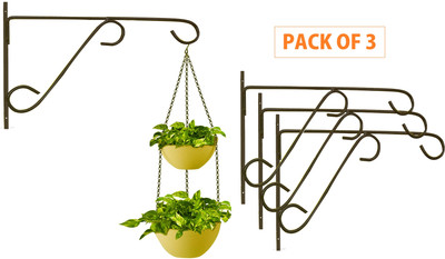 Nayra Wall Bracket Hanging Holder (Pack of 3) - Black Plant Container Set(Pack of 3, Metal)