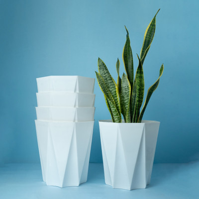 Mrida and Maati 10 Inch pot (WHITE,5 Pcs) Flower Pot for Home, Indoor & Outdoor Gamla, Gardening Plant Container Set(Pack of 5, Plastic)