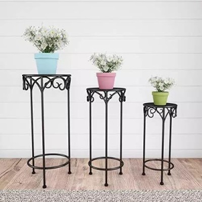 ICON CREATION Plant Stands – Set of 3 Indoor or Outdoor Nesting Wrought Black 3 Round Stands Plant Container Set(Metal)