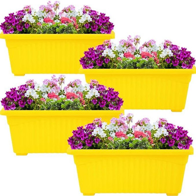 NurseryNamo Yellow Jupiter Rectangular Plastic Pot for Plant for Home,Window Display,Garden Plant Container Set(Pack of 4, Plastic)