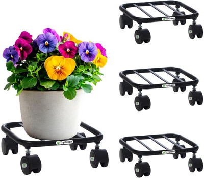 TryGreen Dazy Wheel Metal Pot Stand For Decor Your Living Room, Patio, Balcony, Roof, Plant Container Set(Pack of 4, Metal)