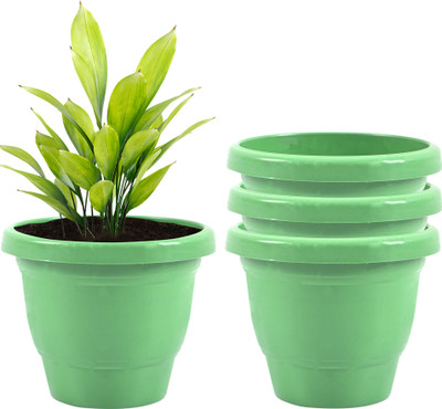 KUBER INDUSTRIES 4 Pcs Flower Pots for Garden & Planters for Home | 8 Inch | Plain Green Plant Container Set(Pack of 4, Plastic)